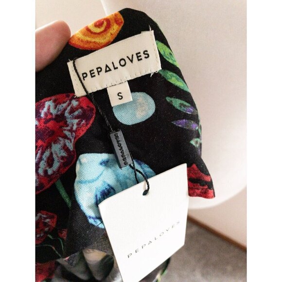 Pepaloves Black Seaside Midi Dress Halter Straps Size S Beach Theme deep sea - Picture 5 of 16